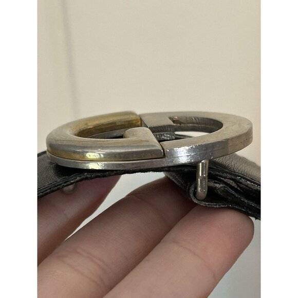 Gucci Vintage Two Tone GG Logo Black Leather Belt Gold Silver Buckle Size 85 cm main image 6